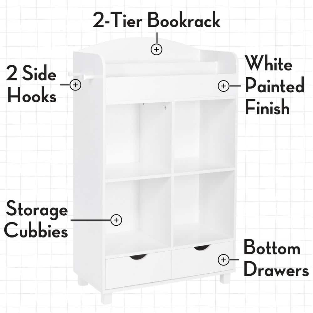 White Kids Bookshelf with Golden Yellow Storage Bins