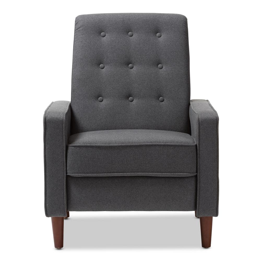 Mid-Century Modern Grey Fabric Wood Base Recliner Chair