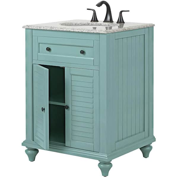 Hamilton Shutter 25 in. W x 22 in. D Bath Vanity in Sea Glass with Granite Vanity Top in Grey