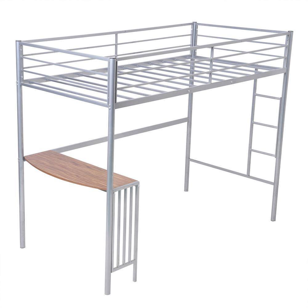 Utopia 4niture Zaynab Twin Size Metal Loft Bed with Desk (Silver ...