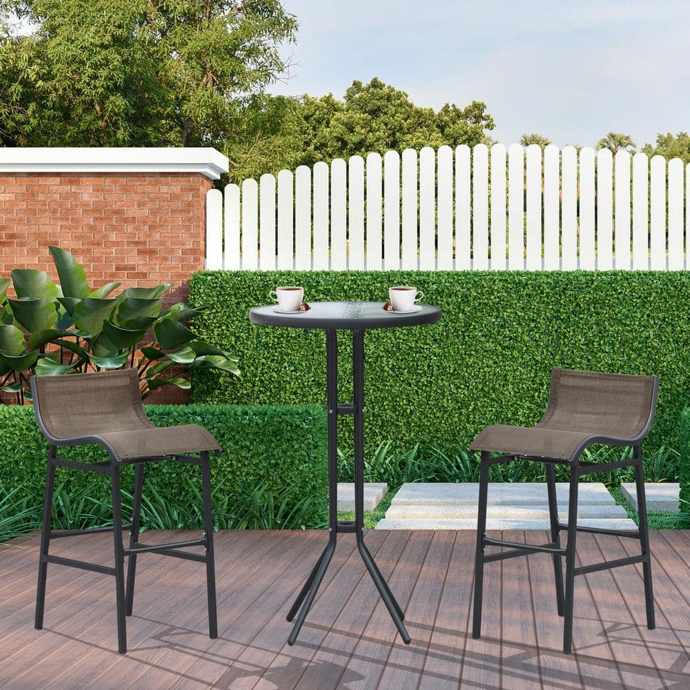3-Pieces Metal Patio Conversation Set, Bar Height Outdoor Bistro Set - Roun