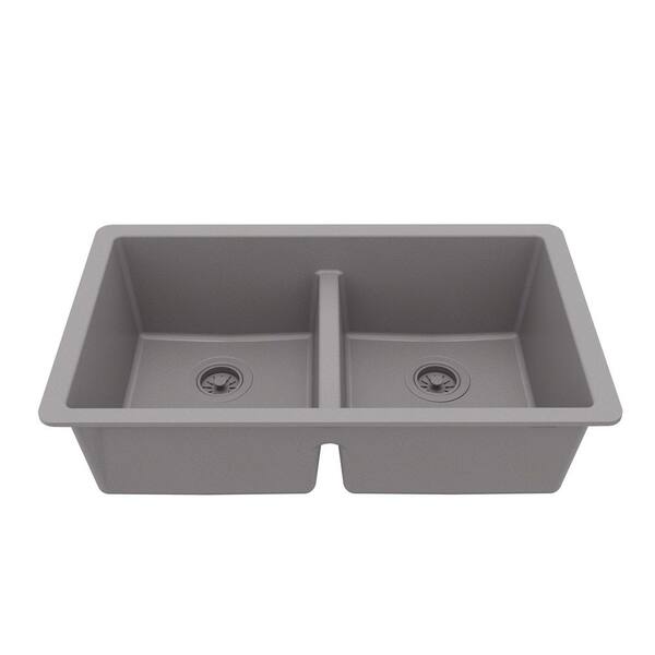 Quartz/Granite Grey 32 in. 50/50 Double Bowl Composite Undermount Kitchen Sink