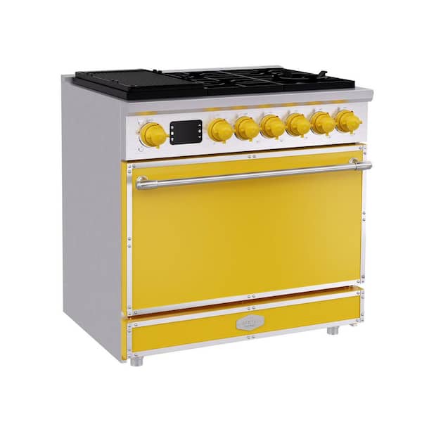 36 in. Freestanding Gas Range with 6 Sealed Burner and 5.2 cu. ft. Convection Oven, in Lemon Chrome with Stainless Steel