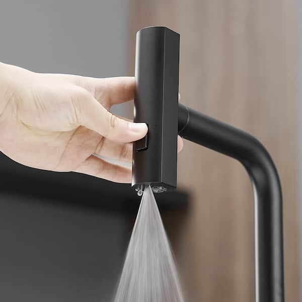 Modern Single Handle Single Hole Pull Out Sprayer Kitchen Faucet Stainless Steel in Matte Black