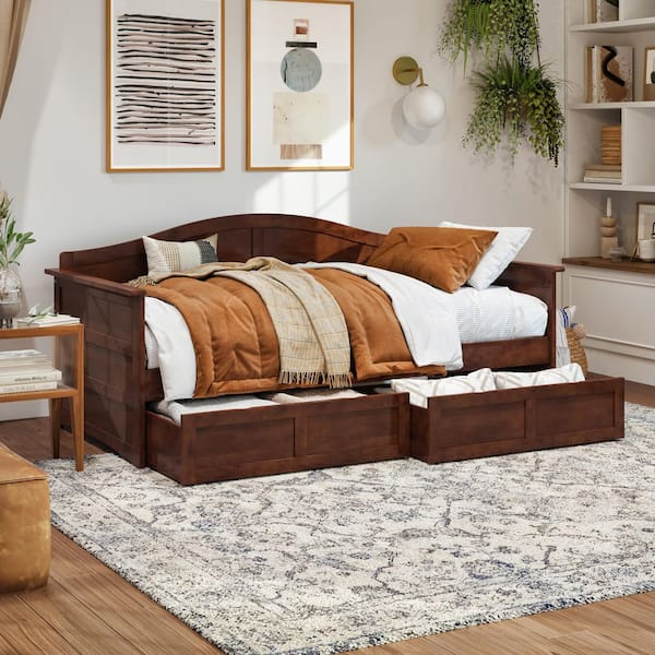 AFI Acadia Walnut Twin Solid Wood Daybed with Set of 2-Bed Drawers