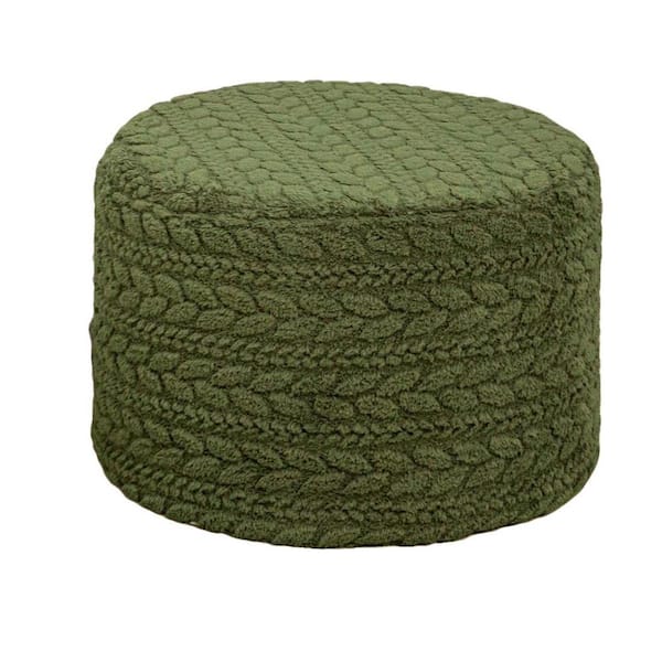 Boho Green Upholstered Round Pouf Ottoman Foot Rest Non-Slip Cover