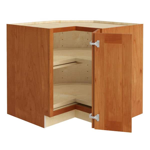 Home Decorators Collection Newport 36 in. W x 24 in. D x 34.5 in. H Assembled Plywood Corner Lazy Susan Base Kitchen Cabinet in Cinnamon RH
