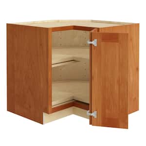 Hargrove Cinnamon Stain Plywood Shaker Assembled Lazy Suzan Corner Kitchen Cabinet Sf Cl R 24 in W x 24 in D x 34.5 in H