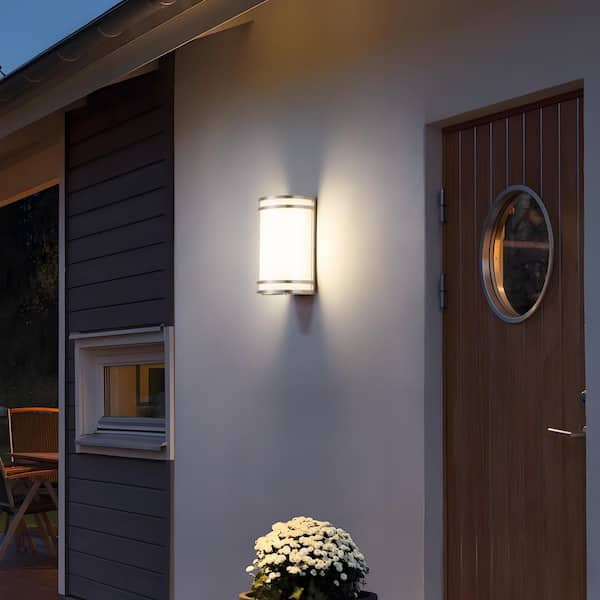 1-Light Brushed Nickel Dimmable 15-Watt LED Wall Light with Acrylic Shade