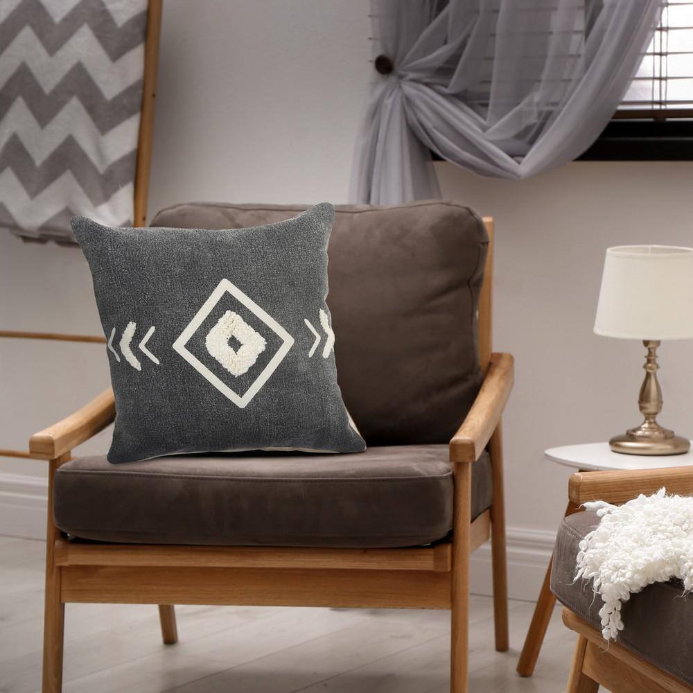 Black and White Geometric Tufted Cotton Throw Pillow, 20 in