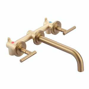 Double Handle Wall Mounted Bathroom Faucet with Rough-in Valve Included in Solid Brass Brushed Gold