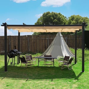13 ft. W x 10 ft. D Aluminum Pergola Outdoor with Beige Retractable Canopy