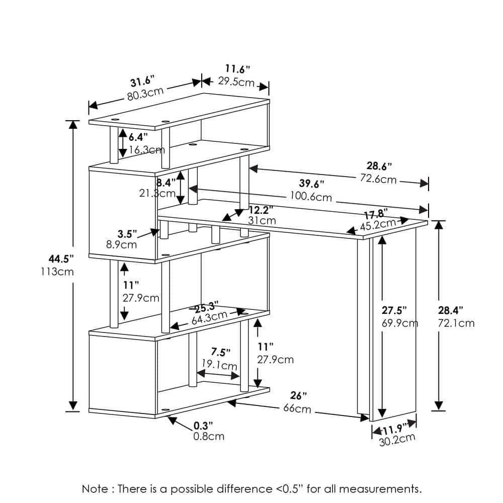 French Oak and Black Wood L-Shape Corner Computer Desk