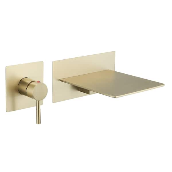 BWE Single Handle Wall Mount Spout Waterfall Bathroom Faucet in Brushed Gold