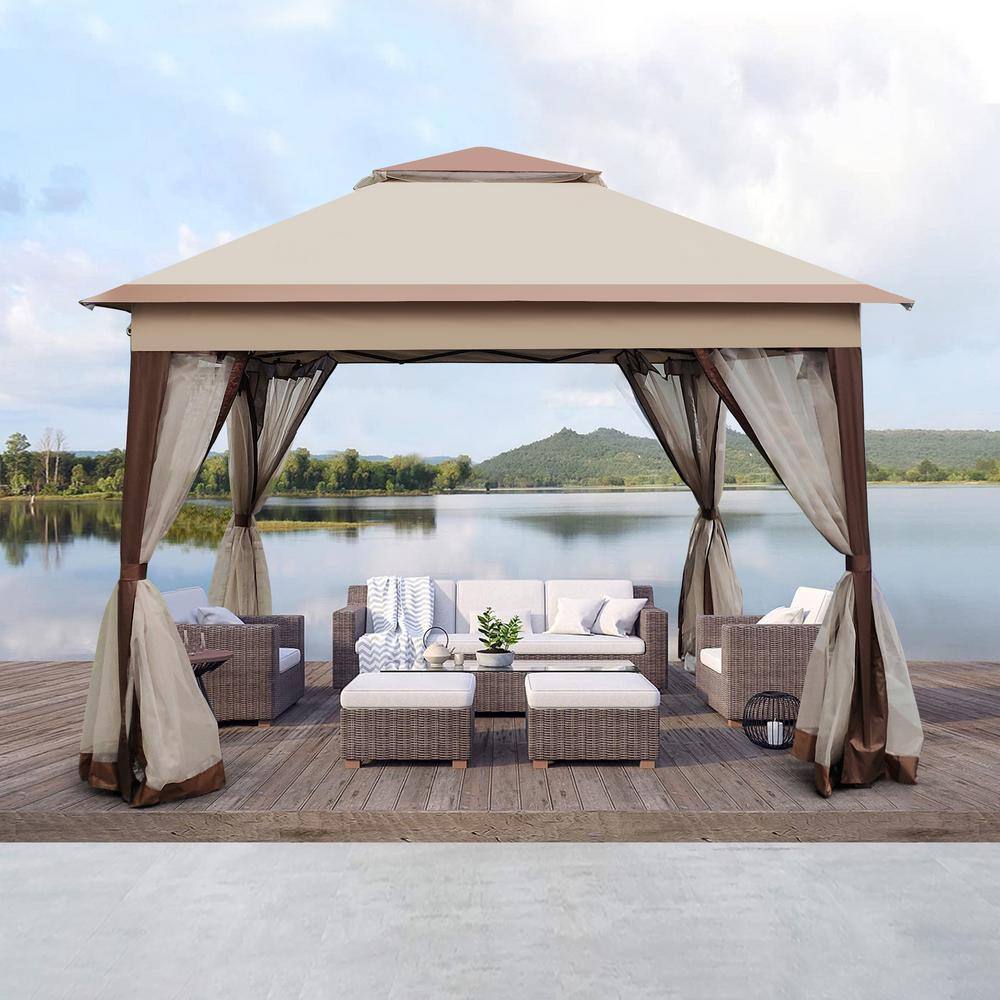 11 ft. x 11 ft. Outdoor Pop Up Gazebo Canopy with Removable Zipper Netting, 2-Tier Soft Top Event Tent for Garden Coffee price history on PriceWatchPro