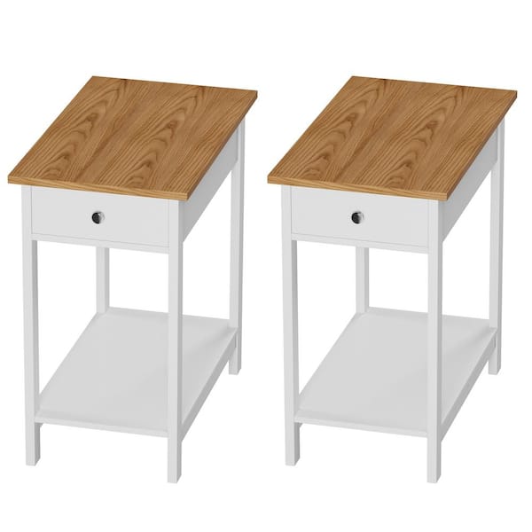 Lavish Home 2 Toned End Table with Drawer White Honey Oak Set of 2