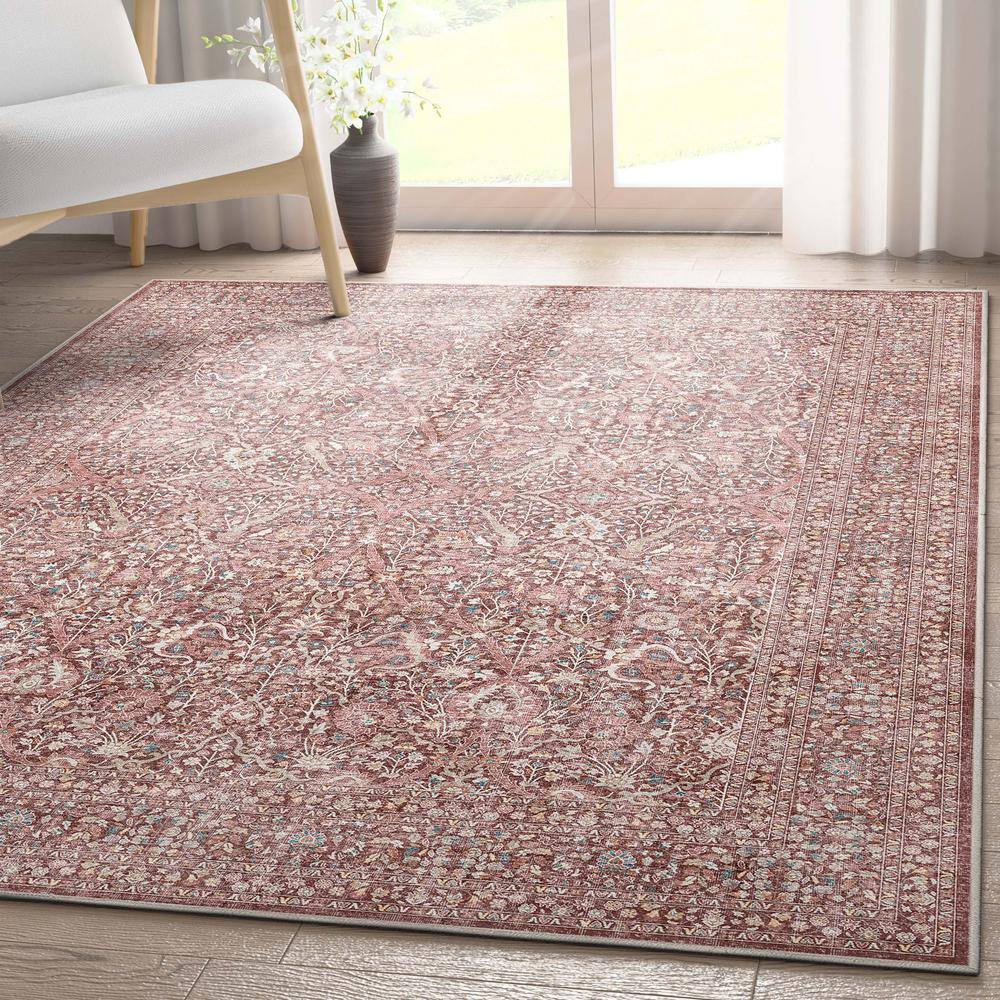 Asha Isolde Vintage Red Chenille Flat-Weave Area Rug