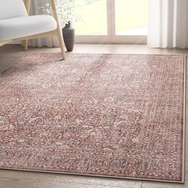 Red 5 ft. 3 in. x 7 ft. 3 in. Flat-Weave Asha Isolde Vintage Oriental Botanical Area Rug