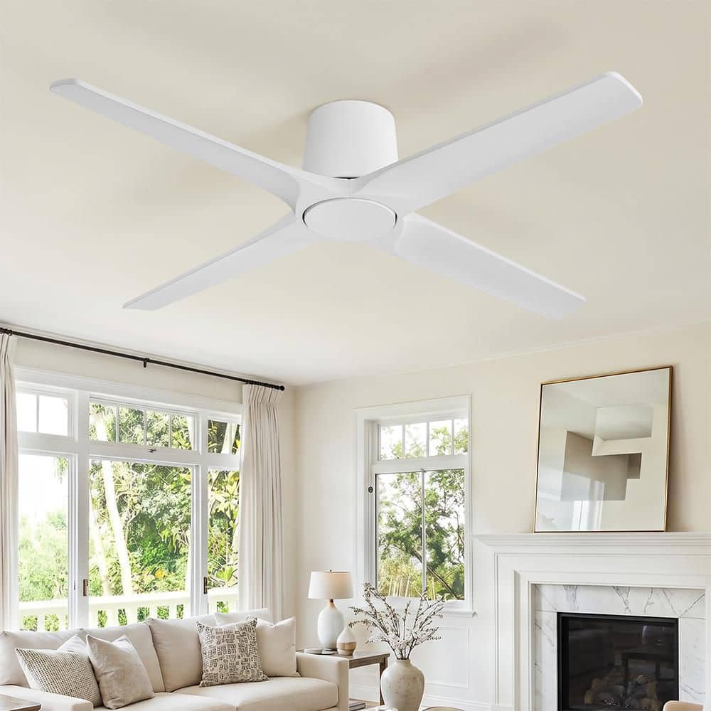 54 in. 4 Solid Wood Blades Indoor Flush Mount Standard Dc Motor Ceiling Fan with Remote, White price history on PriceWatchPro