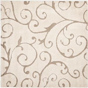 Florida Shag Cream/Beige 4 ft. x 4 ft. Square Floral High-Low Area Rug