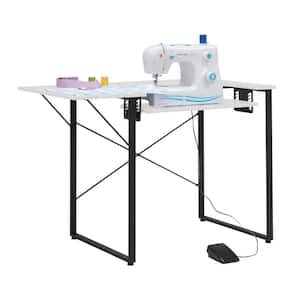 Dart MDF Sewing Machine Table with Adjustable Dropdown Platform and Folding Side Shelf in Charcoal Black / White