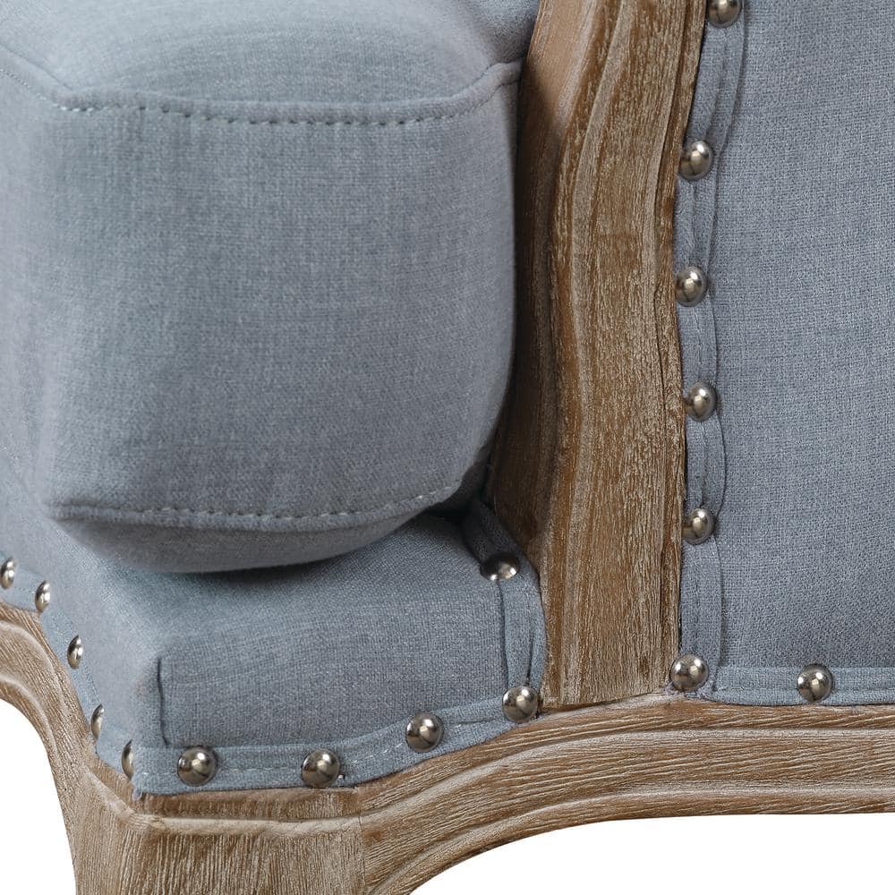 Light Blue Traditional Upholstered Accent Chair with Distressed Wood Base