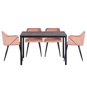 Brandt Aldridge Pink 5 Pieces Rectangle MDF Walnut Top Dining Table Chair Set With 4 Upholstered Dining Chair