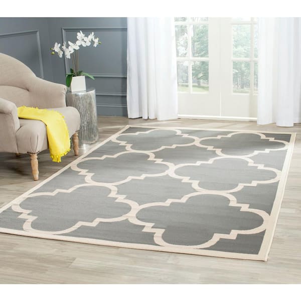 Courtyard Gray/Beige 4 ft. x 4 ft. Square Geometric Indoor/Outdoor Patio  Area Rug