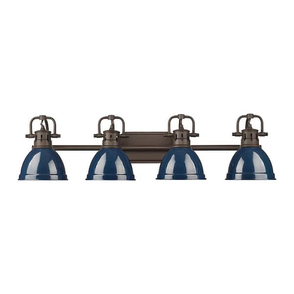 Golden Lighting Duncan 8.25 in. 4-Light Rubbed Bronze Vanity Light with Blue Shade