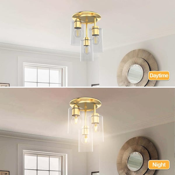 Tatahance 5 in. 3-Light Gold Flush Mount Ceiling Light with