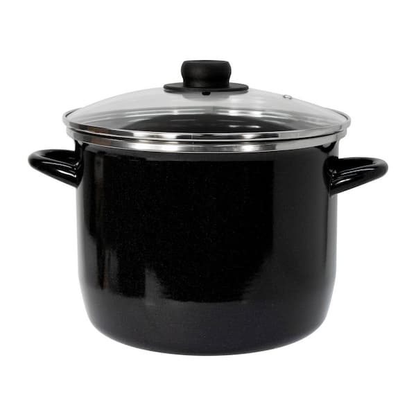 EKCO EOS 8 qt. Enamel on Steel Stock Pot in Black with Lid