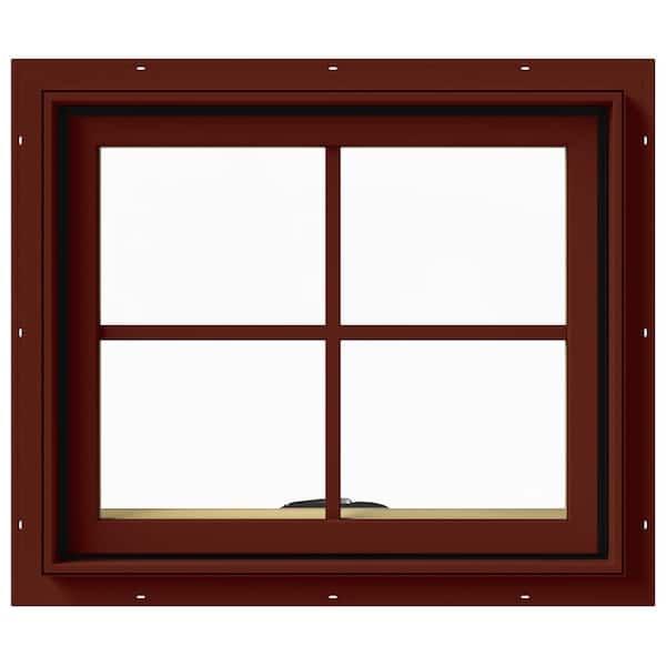 JELD-WEN 24 in. x 20 in. W-2500 Series Red Painted Clad Wood Awning Window w/ Natural Interior and Screen