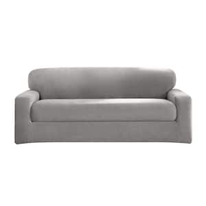 Cedar Stretch Gray Polyester Textured 2-Piece Sofa Slipcover