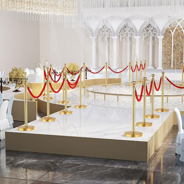 Hausvita 4-Piece Stainless Steel Gold Stanchions with Red Velvet