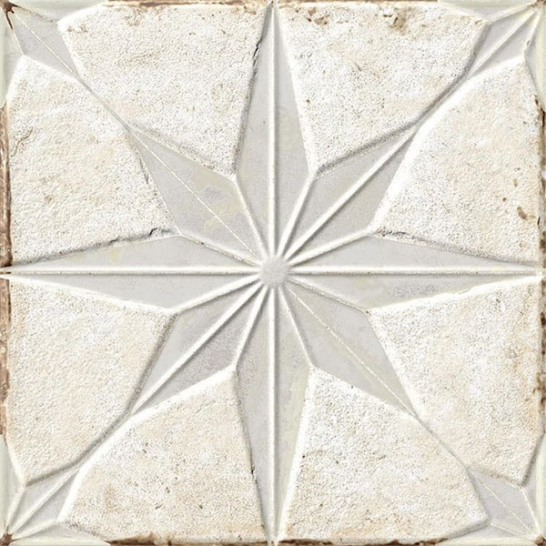 Palmera 9 in. x 9 in. Matte-Layer Tech Beige White Porcelain Star Square Tile (6.96 sq ft/case)-13 Pack