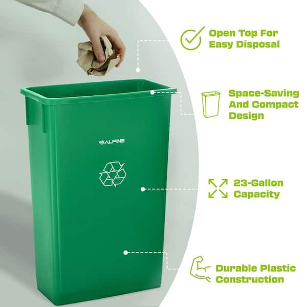 23 Gal. Green Plastic Vented Slim Indoor Commercial Recycling Bin (3-Pack)