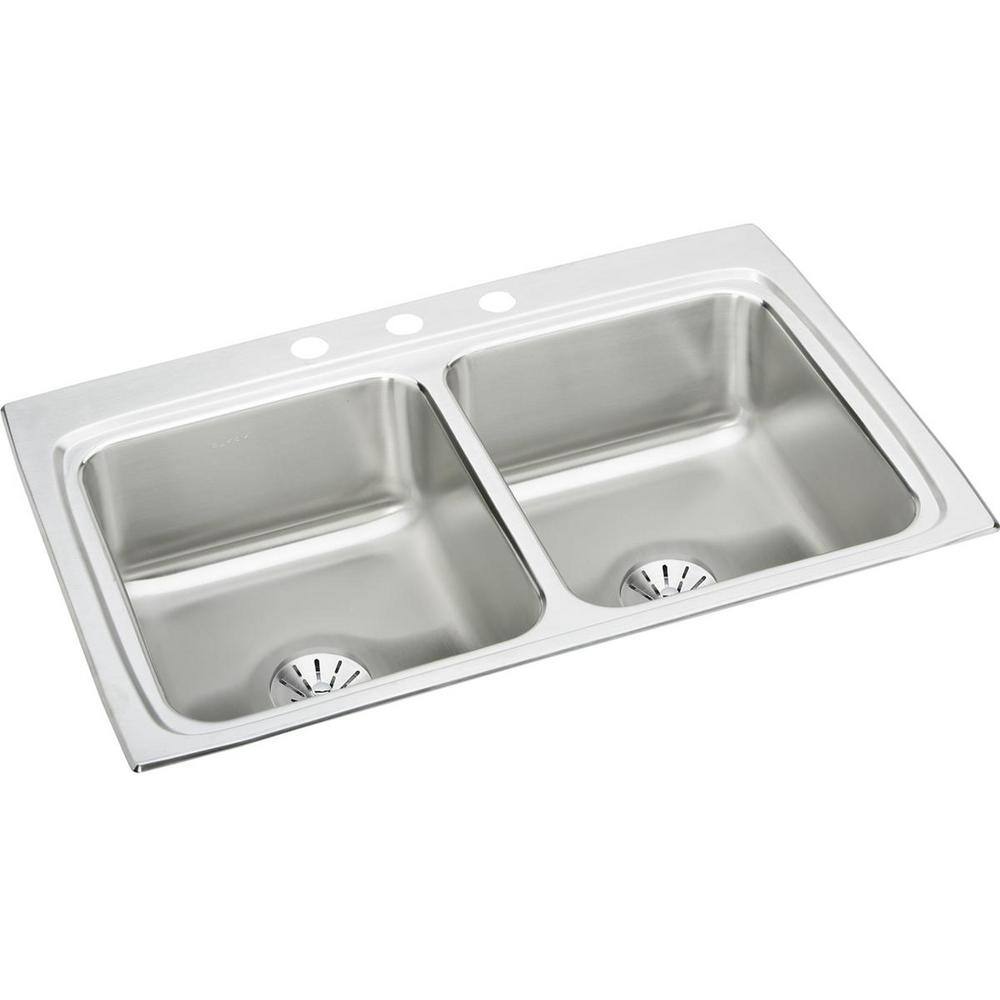 Elkay Lustertone Drop-in Stainless Steel 33 in. 1-Hole Double Bowl ...