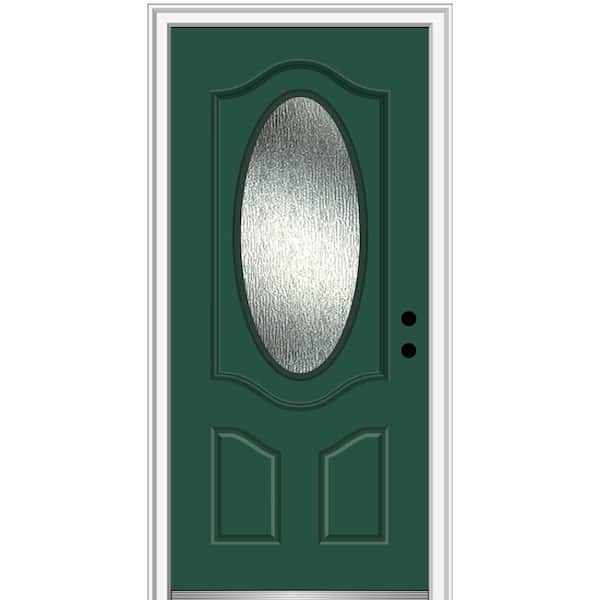 MMI Door 36 in. x 80 in. Left-Hand Inswing Rain Glass Hunter Green Fiberglass Prehung Front Door on 6-9/16 in. Frame