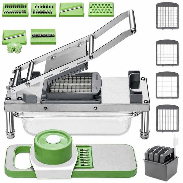 Stainless Steel Vegetable Chopper with Container, 10 Interchangeable Blades, Manual Mandoline Slicer