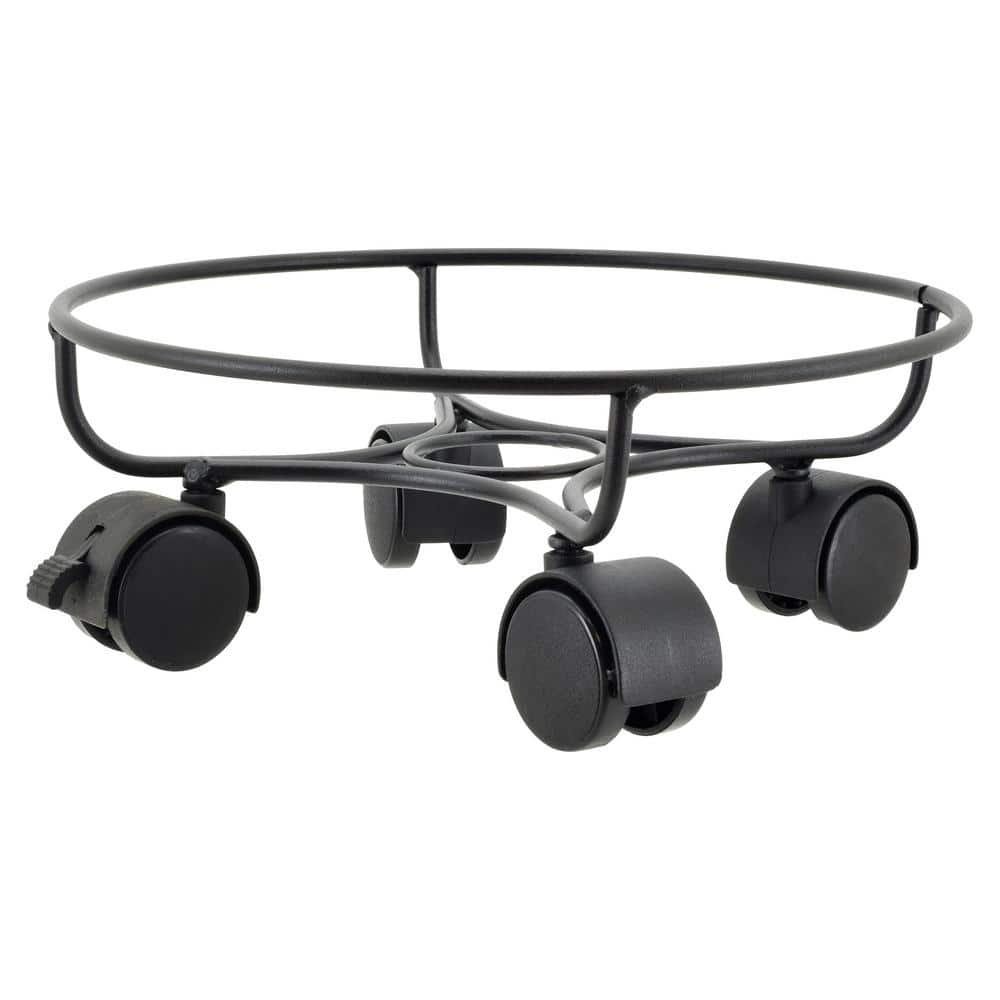 10-Inch Black Metal Heavy-Duty Plant Caddy with Wheels