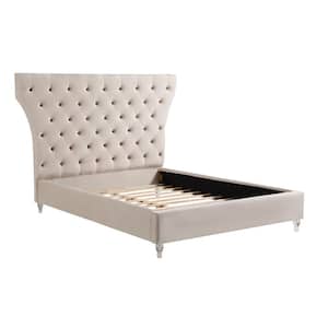 Bellagio Cream Tufted Velvet Queen Platform Bed with Acrylic Legs