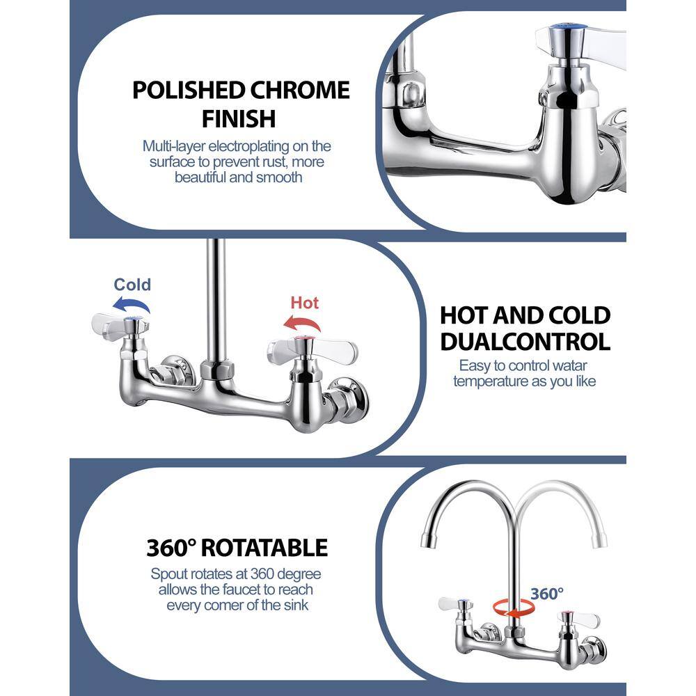 Polished Chrome Double Handle Wall Mount Kitchen Faucet