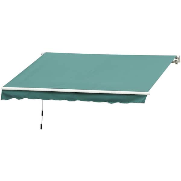 13 ft. x 8 ft. Manual Retractable Sunshade Patio Awning with Durable Design and Adjustable Length Canopy Green