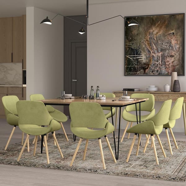 Malden Mid Century Modern Bentwood Dining Chair with Light Wood in Acid Green Woven Fabric
