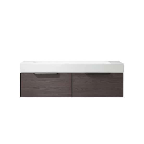 ROSWELL Vegadeo 60 in. W x 19.7 in. D x 19.7 in. H Double Sink Bath Vanity in Suleiman Oak with White Integral Sink Top