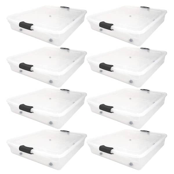 HOMZ 56 qt. Full/Queen Underbed Clear Plastic Latching Storage Container, 8-Pack