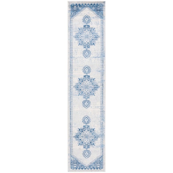 Brentwood 2 ft. x 9 ft. Blue/Ivory Medallion Traditional Runner Rug