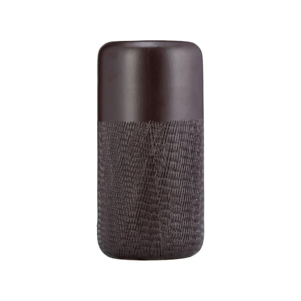 Liv & Skye 10 in. Brown Java Stoneware Grooved Decorative Vase