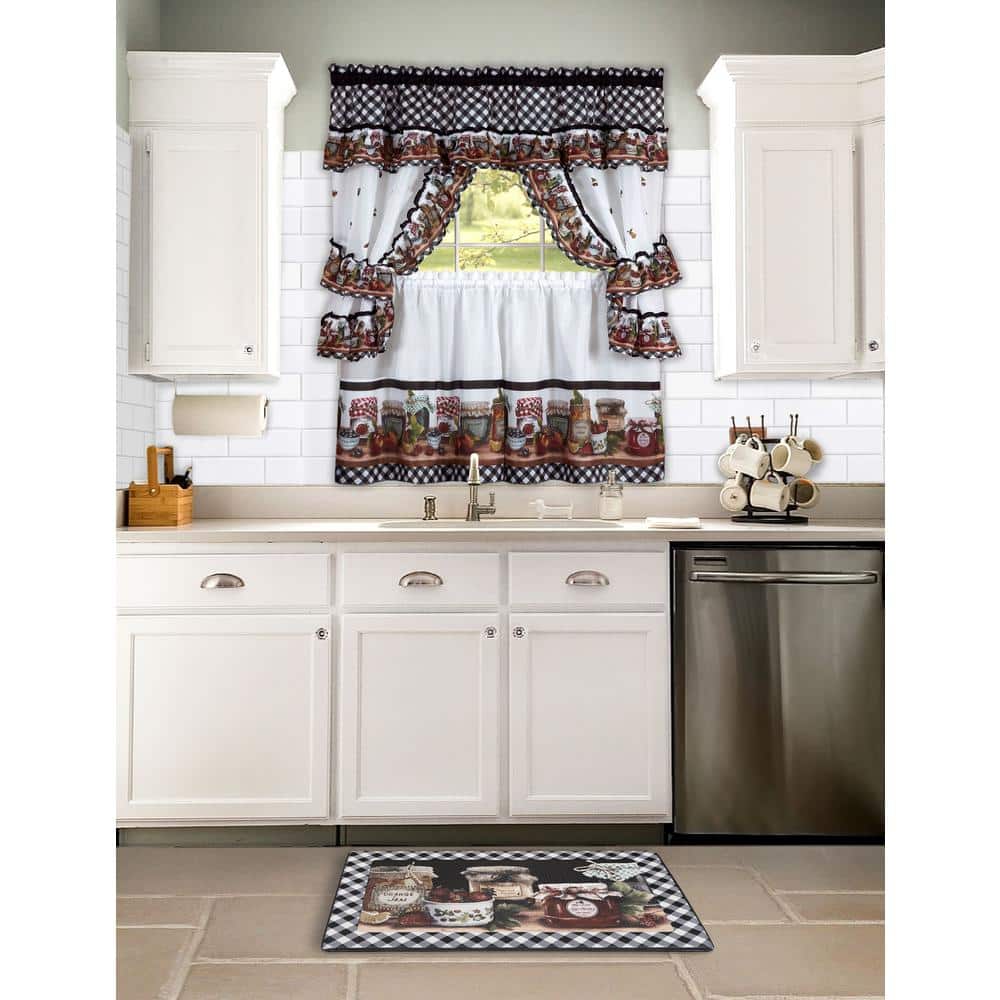 Black and White Gingham Mason Jars Cotton Polyester Tier Curtain Set