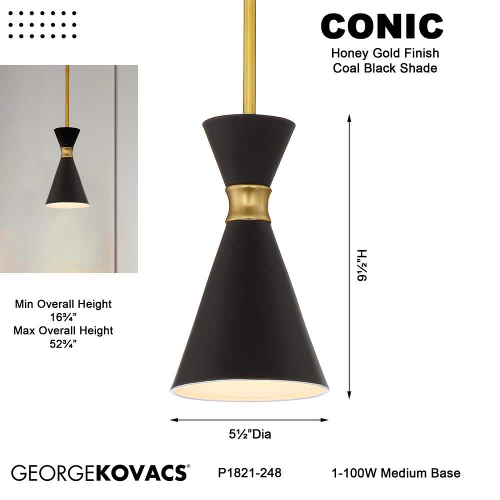 Honey Gold and Matte Black Mini Pendant Light